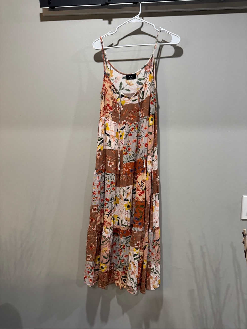VICI Floral Patchwork Tiered Maxi Dress M
